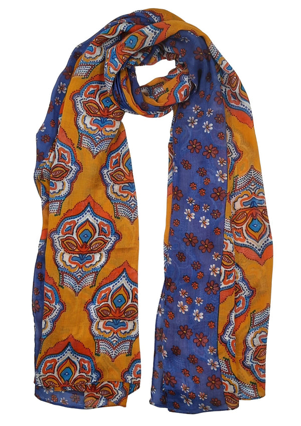 Decorative Motif Print Scarf With Running Border (SE-2723_Gold)